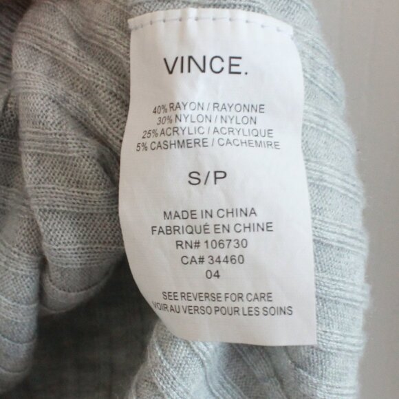 Vince Women's Cashmere Blend Ribbed Slim V Neck Lightweight Sweater Top in Gray - Picture 6 of 11